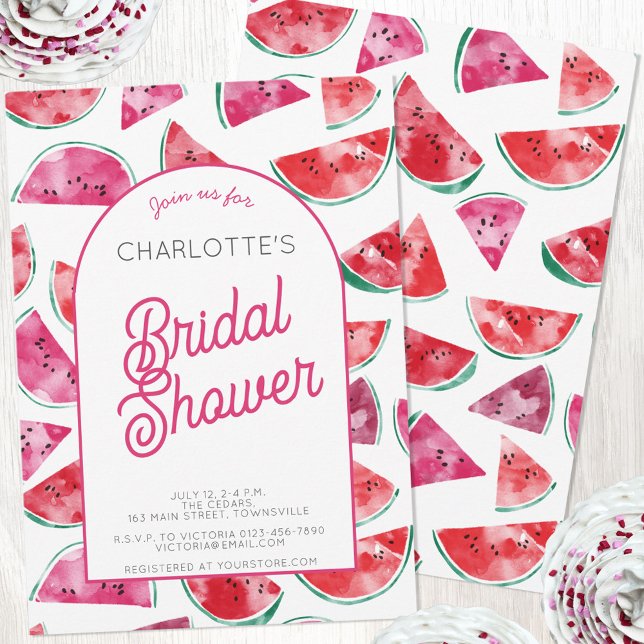 Convites Chá de panela de melancia (Watermelon watercolor personalized custom Bridal Shower party invitations)