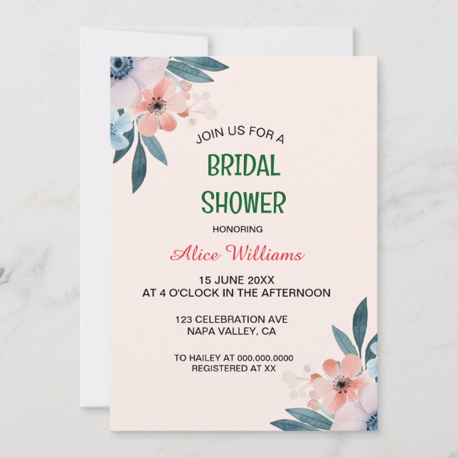 Convites Chá de panela De Mola De Flor Selvagem De Pastel (Frente)