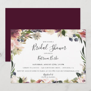 Convites Chá de panela de Moldura Floral de Plum Blush