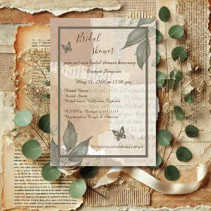 Convites chá de panela de monograma vintage boho chic green