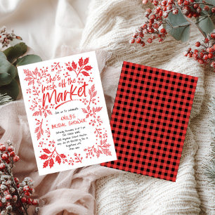 Convites Chá de panela de Natal de Gingham Fresco do Mercad