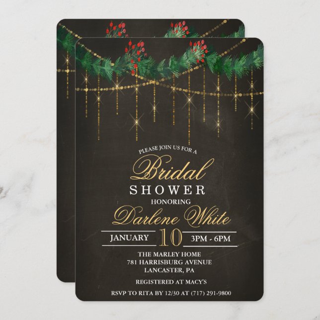 Convites Chá de panela de Natal de inverno (Frente/Verso)