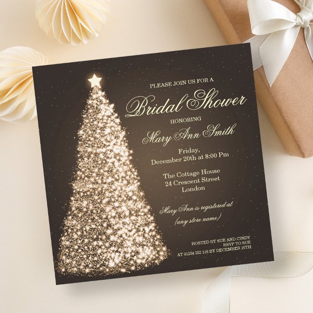 Convites Chá de panela de Natal Elegante Dourado (Elegant Christmas Bridal Shower Gold Invitation)