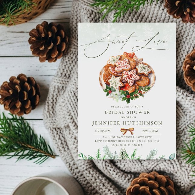 Convites Chá de panela de Natal Feriado Amor Doce (Christmas Cookie Holiday Bridal Shower Sweet Love Invitation)