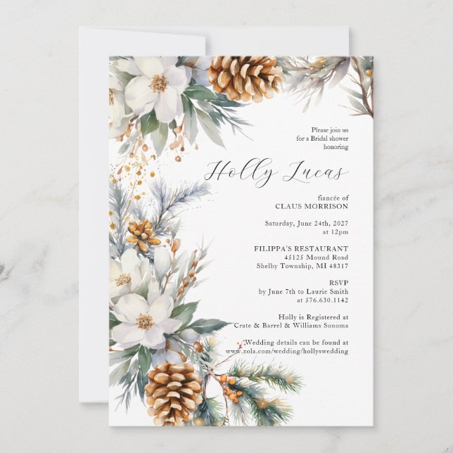 Convites Chá de panela de Natal Floral Branco Elegante (Frente)