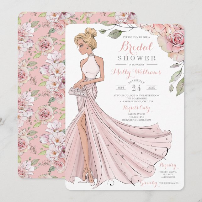 Convites Chá de panela de Noiva Bling and Glitter Girl (Frente/Verso)