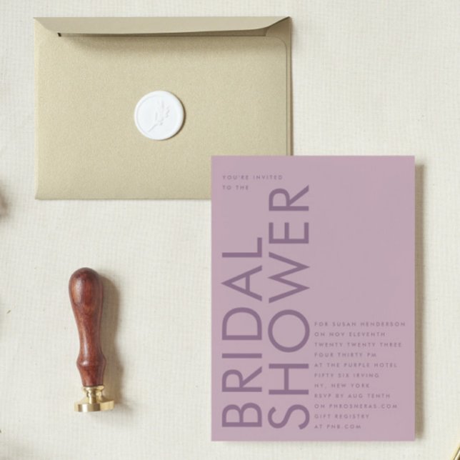 Convites Chá de panela de Nome Lilac Roxo Moderno Mauve (Criador carregado)