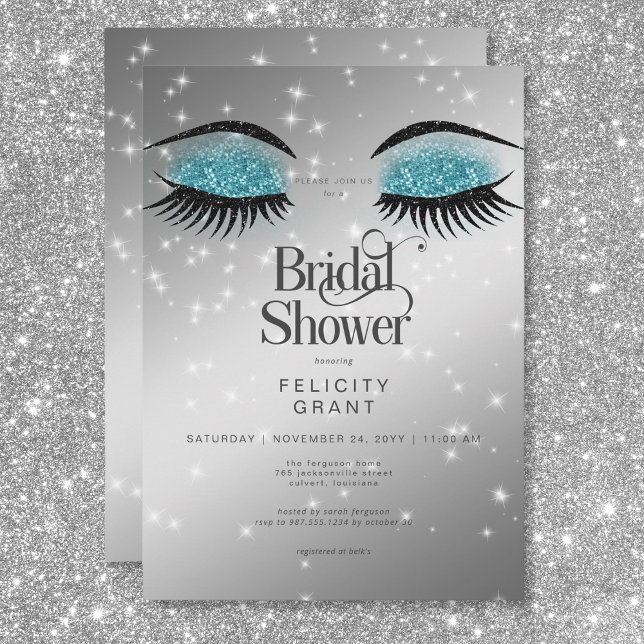 Convites Chá de panela de Olhos de Teal Aqua Moderno (Modern Aqua Teal Glam Eyes Bridal Shower Invitation)