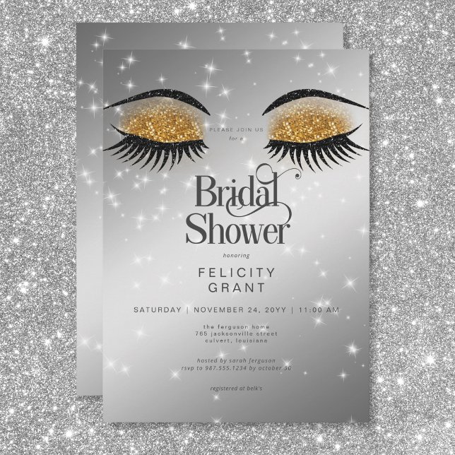 Convites Chá de panela de Olhos Dourados Modernos (Modern Gold Glam Eyes Bridal Shower Invitation)