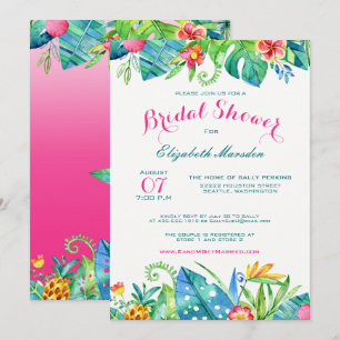 Convites Chá de panela de Ombro Floral Teal Rosa Tropical