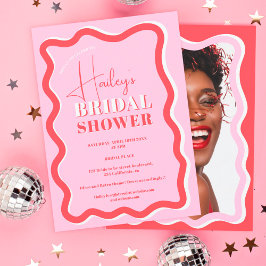 Convites Chá de panela de onda preto-e-rosa-retrógrado