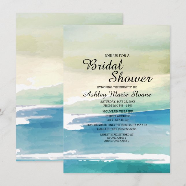 Convites Chá de panela de Ondas do Oceano Verde Azul (Frente/Verso)