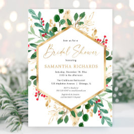 Convites Chá de panela de ouro verde-natalino vermelho