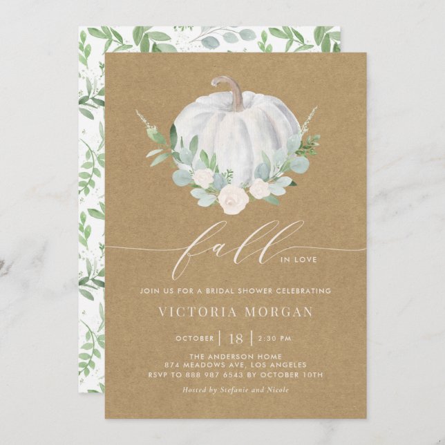 Convites Chá de panela de outono de Papel da Pumpkin Branco (Frente/Verso)