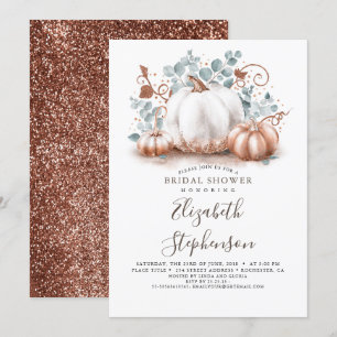 Convites Chá de panela de outono de Pumpkins Dourado branc