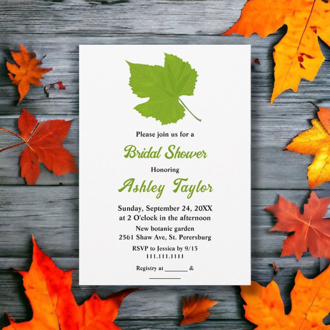 Convites Chá de panela de outono Verde Elegante deixa outon (Criador carregado)