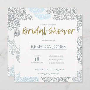 CONVITES CHÁ DE PANELA DE PADRÃO DE DAHLIA AZUL