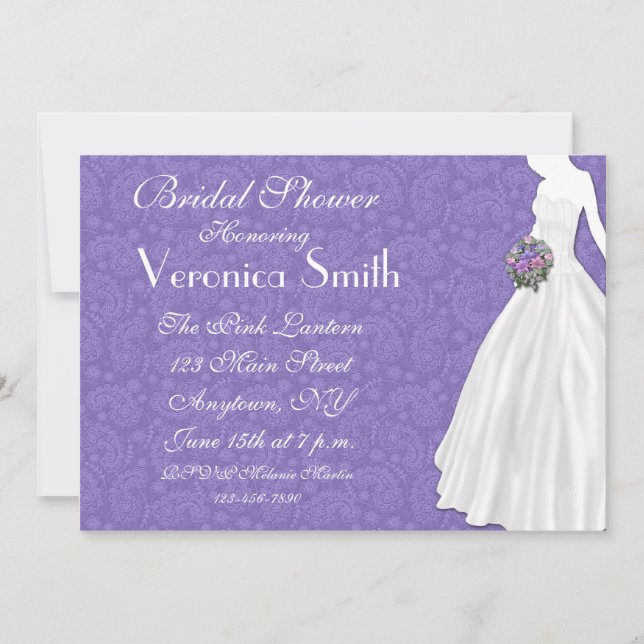 Convites Chá de panela de Paisley Roxo (Frente)