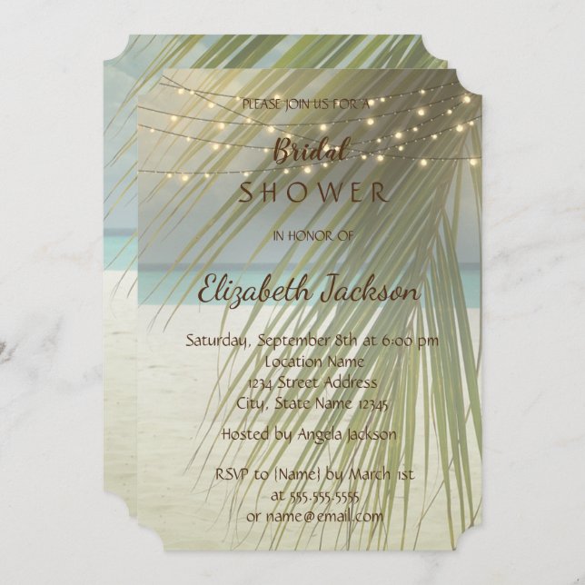 Convites Chá de panela de Palm de Casamento de Praia (Frente/Verso)