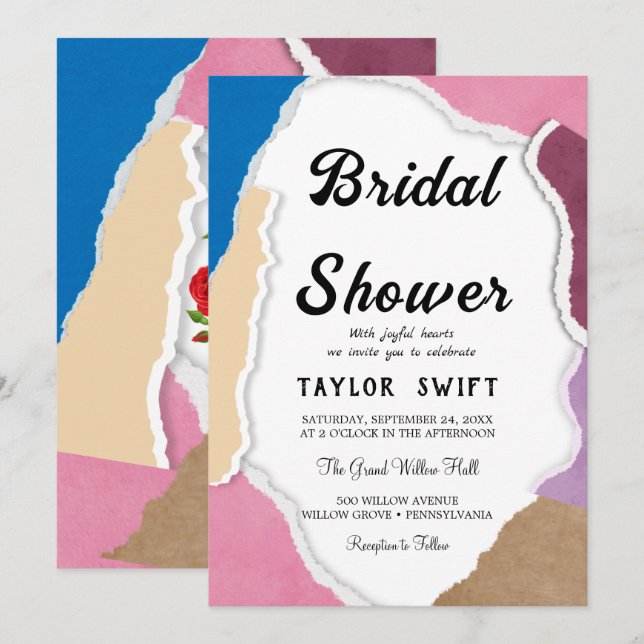 Convites Chá de panela de papel rasgado por texto personali (Frente/Verso)