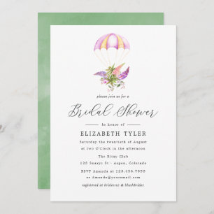 Convites Chá de panela de Paraquedas com Buquê Floral de Aq