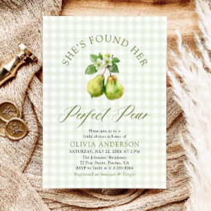 Convites Chá de panela de pera perfeito para Gingham Verde 