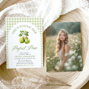 Convites Chá de panela de pera perfeito para Gingham Verde 