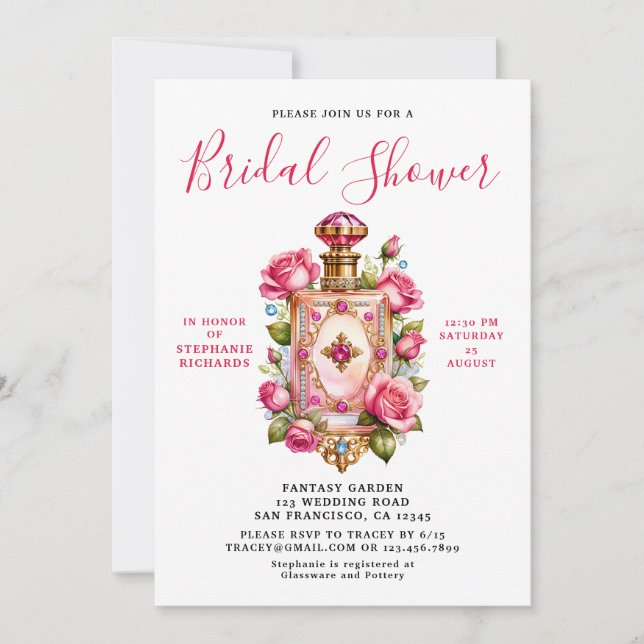 Convites Chá de panela de Perfume Floral Rosa Rosa Elegante (Frente)