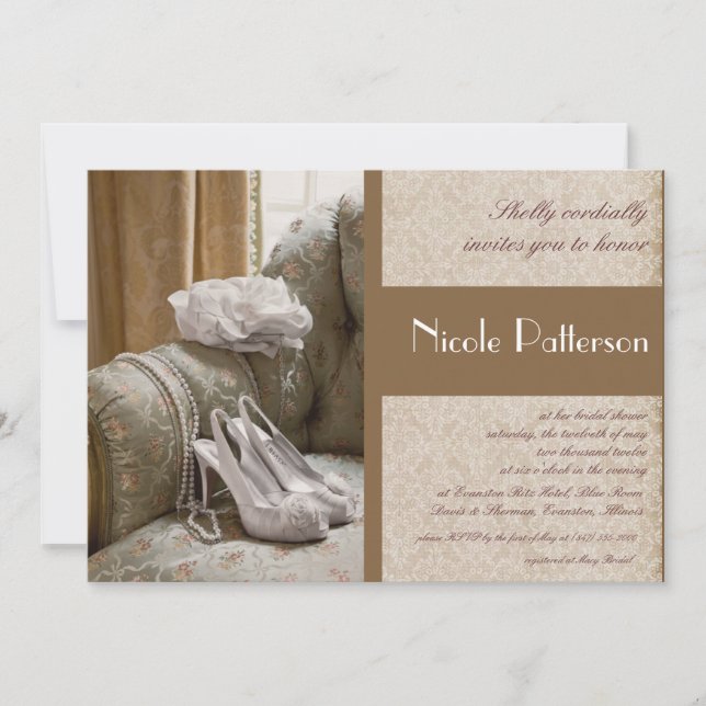 Convites chá de panela de pérolas de calçados de casamento (Frente)