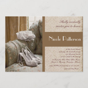 Convites chá de panela de pérolas de calçados de casamento