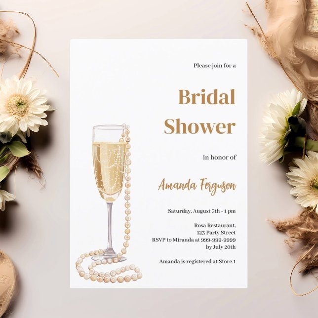 Convites Chá de panela de pérolas do prosecco de almoço inc (Criador carregado)