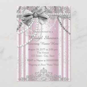 Convites Chá de panela de Pérolas Rosa e Cinza