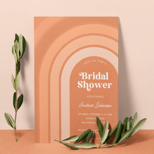 Convites Chá de panela de Pêssego Arco-Íris Laranja Retro B