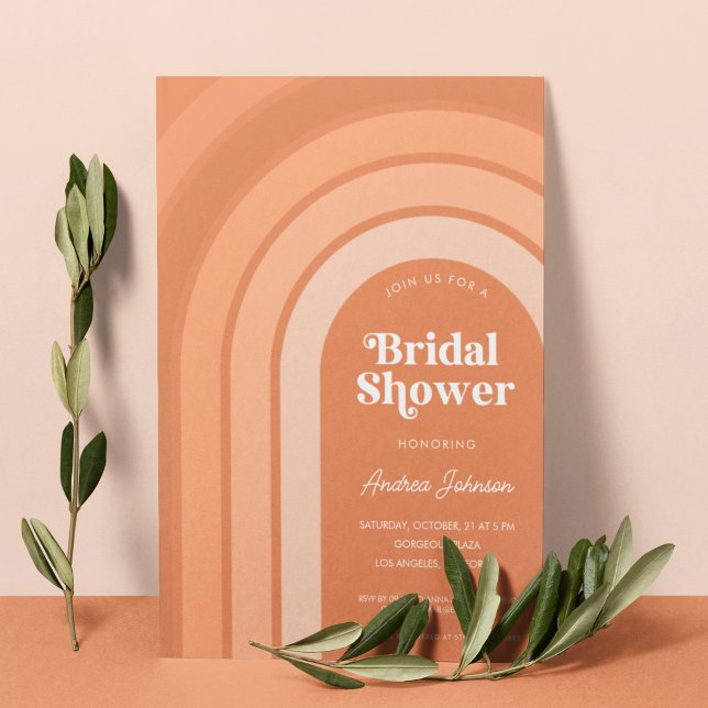 Convites Chá de panela de Pêssego Arco-Íris Laranja Retro B (Criador carregado)