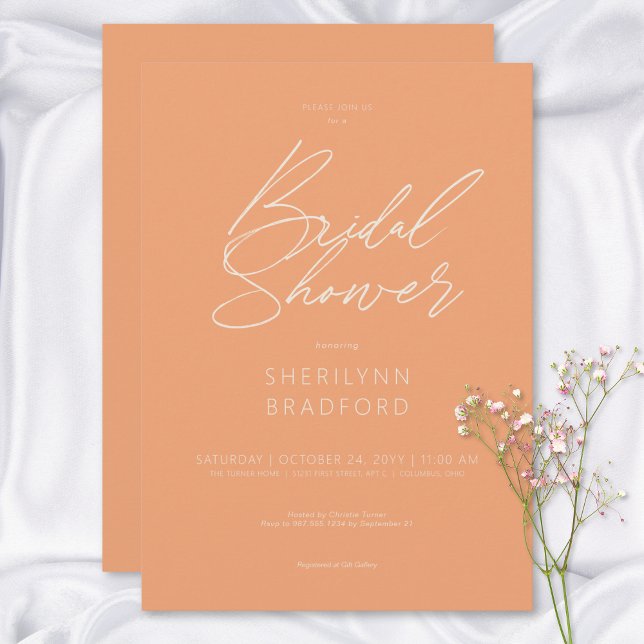 Convites Chá de panela de Pêssego Mínimo Moderno (Modern Minimal Peach Bridal Shower Invitation)
