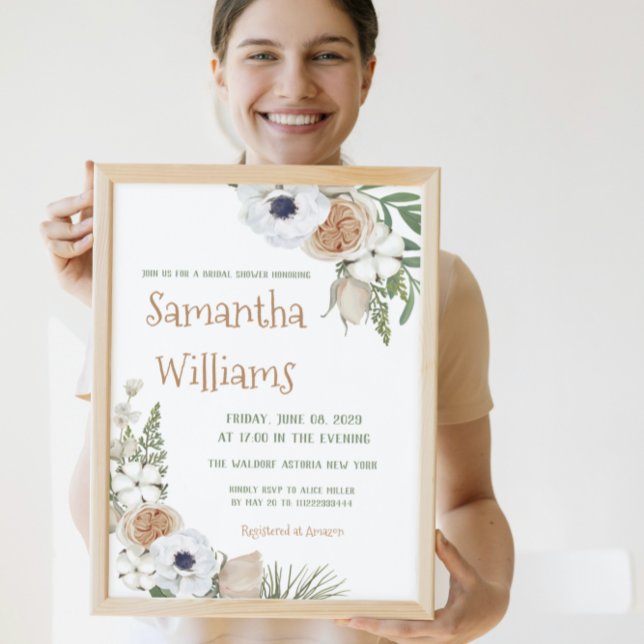 Convites Chá de panela de pinheiro de algodão Floral de inv (Criador carregado)