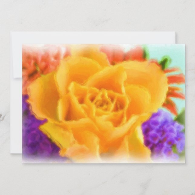 Convites Chá de panela de Pintura de Buquê de Flor Rosa Ama (Frente)