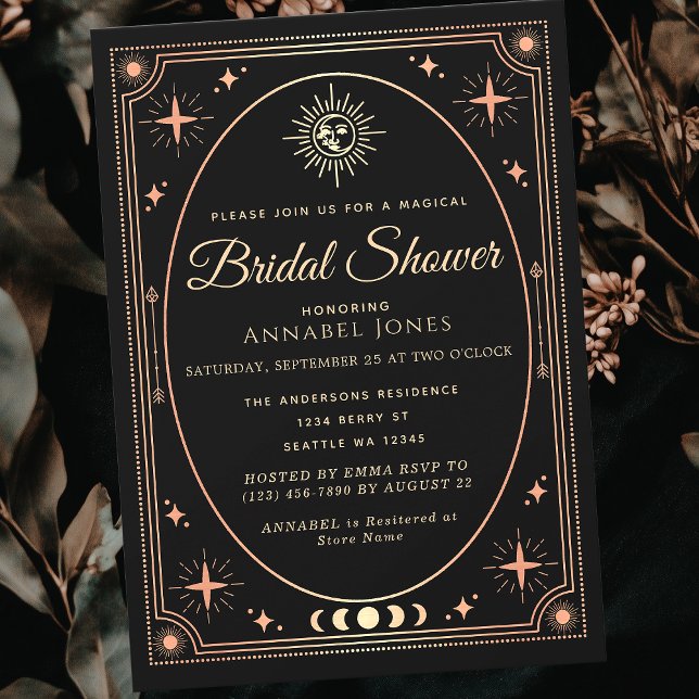 Convites Chá de panela de Placa Tarot Negra rosa Dourada (Criador carregado)