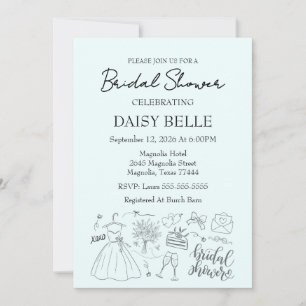 Convites Chá de panela de porta desenhada à mão verde