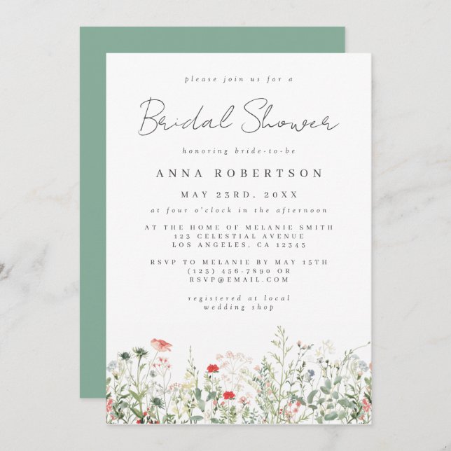 Convites Chá de panela de Prados de Flores Selvagem (Frente/Verso)