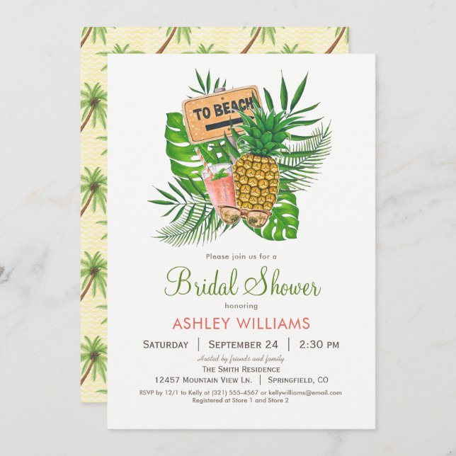 Convites Chá de panela de praia (Frente/Verso)