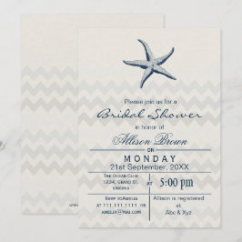 Convites Chá de panela de Praia Blue Chevron Starfish