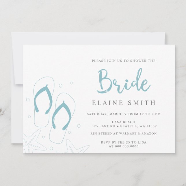 Convites Chá de panela de praia de Chinelos azuis (Frente)