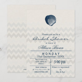 Convites Chá de panela de praia de Seashell Blue Chevron
