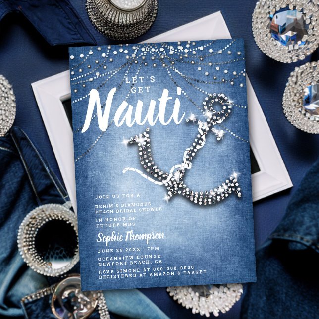 Convites Chá de panela de praia Denim Diamond Anchor Ocean (Criador carregado)