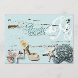 Convites Chá de panela de praia Elegante BLue Seashells