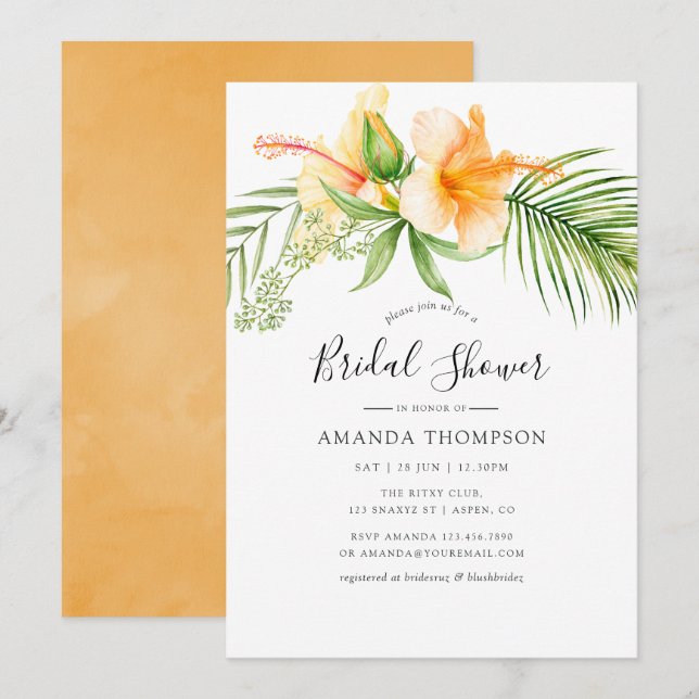 Convites Chá de panela de praia tropical de aquarela (Frente/Verso)