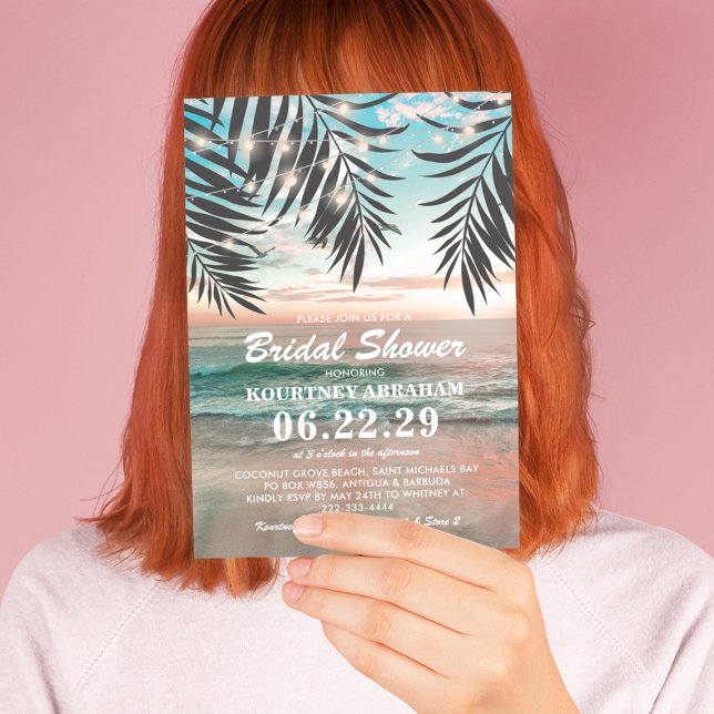 Convites Chá de panela de praia tropical | String de luzes (Criador carregado)