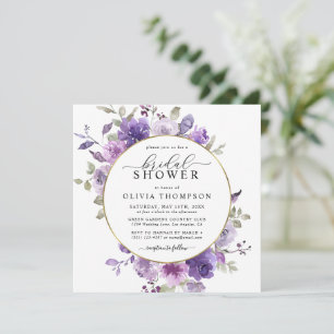 Convites Chá de panela de Prata Floral Púrpura Mauve