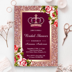 Convites Chá de panela de Princesa Floral Rosa Dourada